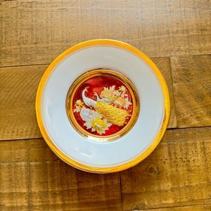 The Art of Chokin 24K Gold Edged Peacock  Round Ceramic Plate